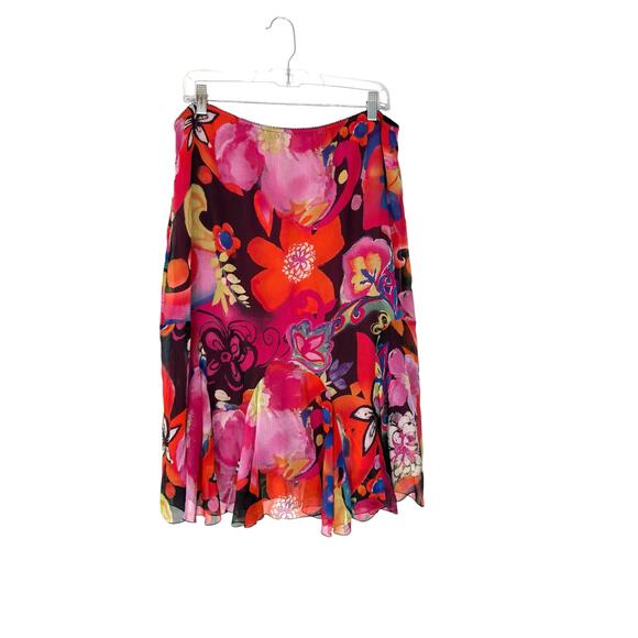 Chico's Skirt Pink Floral Bouquet Whimsical Y2K Fairy Semi Sheer Silk Medium - Picture 1 of 11